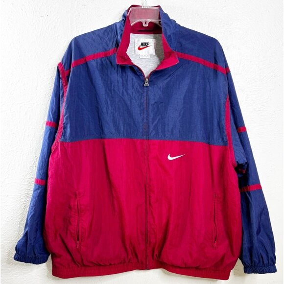 VTG Nike XXL Full Zip Windbreaker Red Blue Jacket Y2K Swoosh 90s Colorblock EUC - Picture 1 of 12
